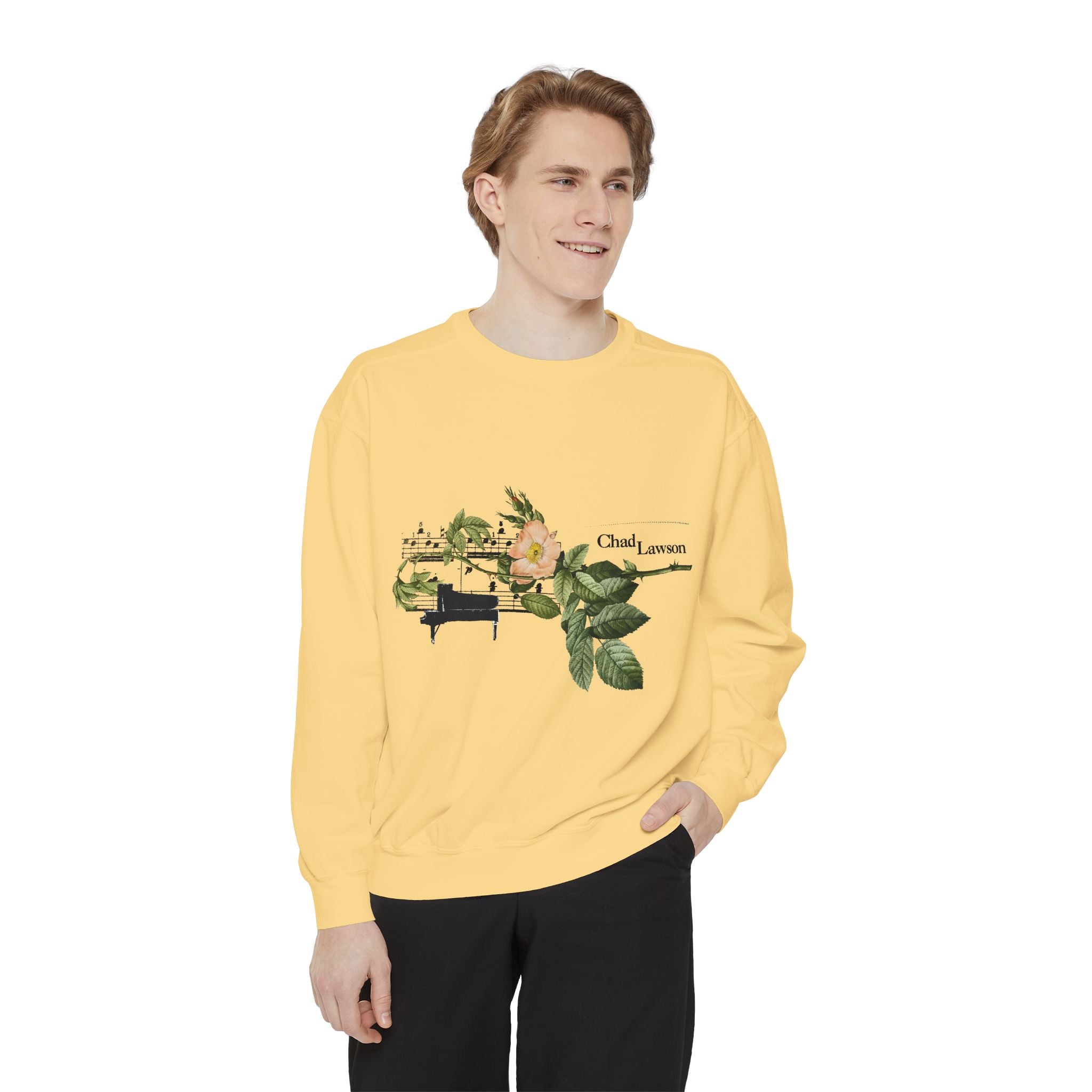 Floral Piano Crewneck Sweatshirt — 'Chad Lawson' Sheet Music Design