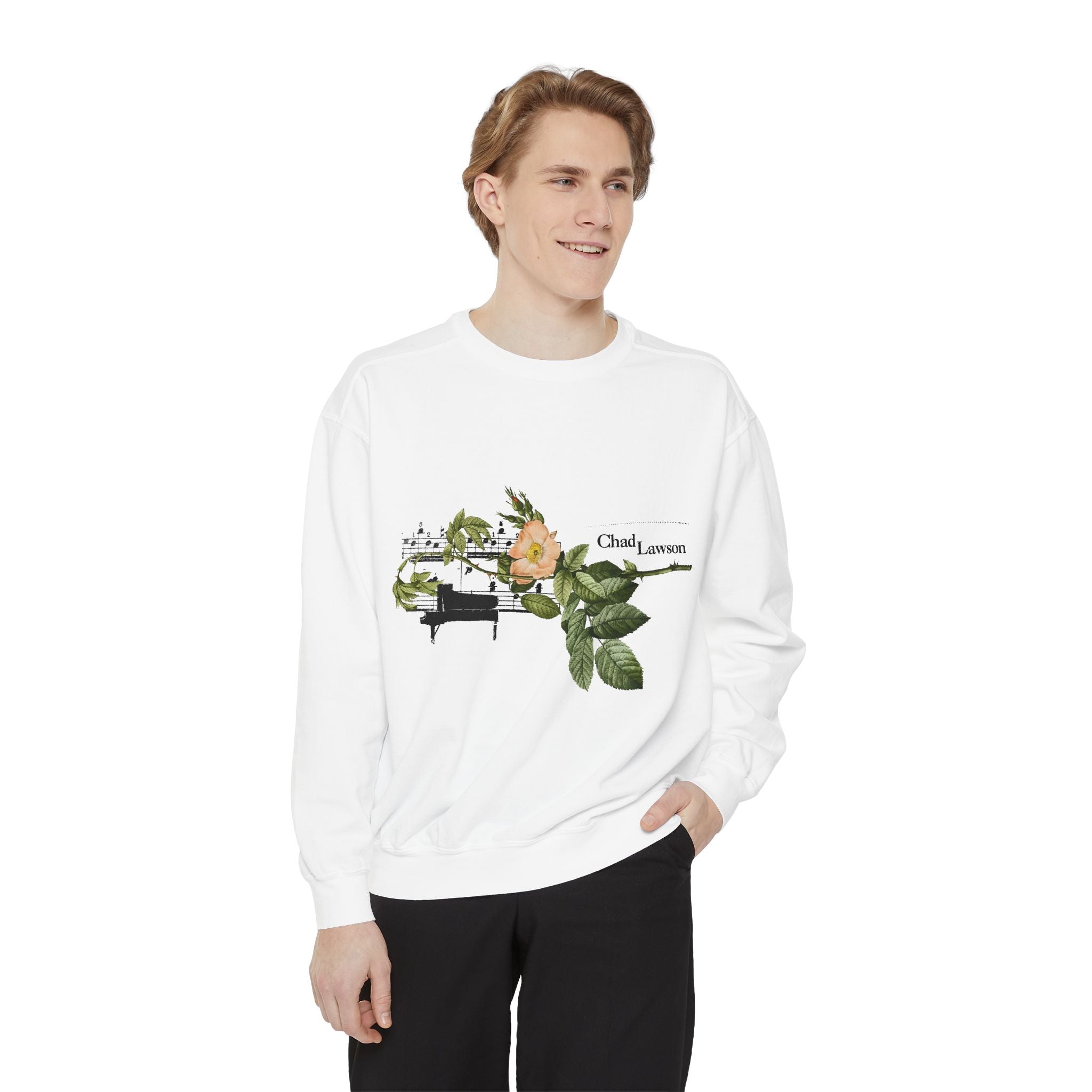 Floral Piano Crewneck Sweatshirt — 'Chad Lawson' Sheet Music Design