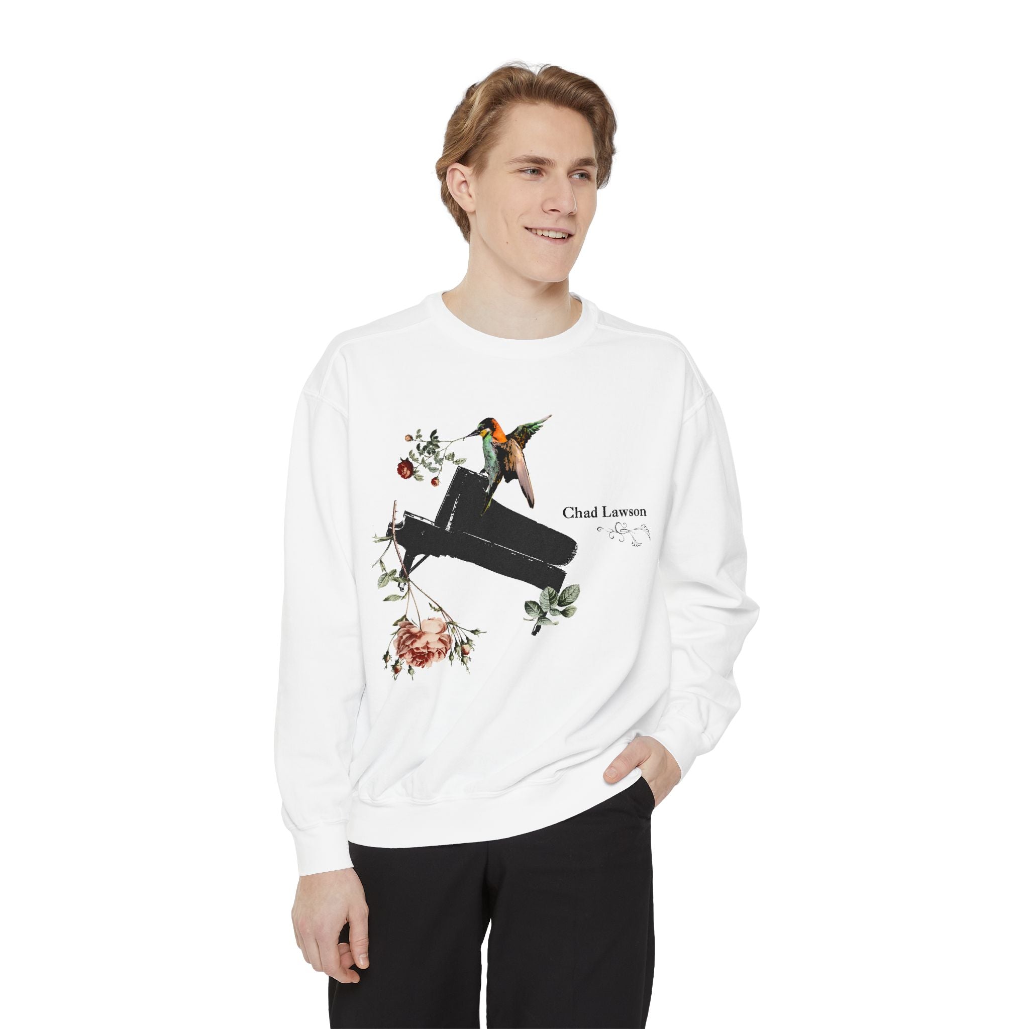 Floral Piano Sweatshirt — 'Chad Lawson' Hummingbird Music Crewneck