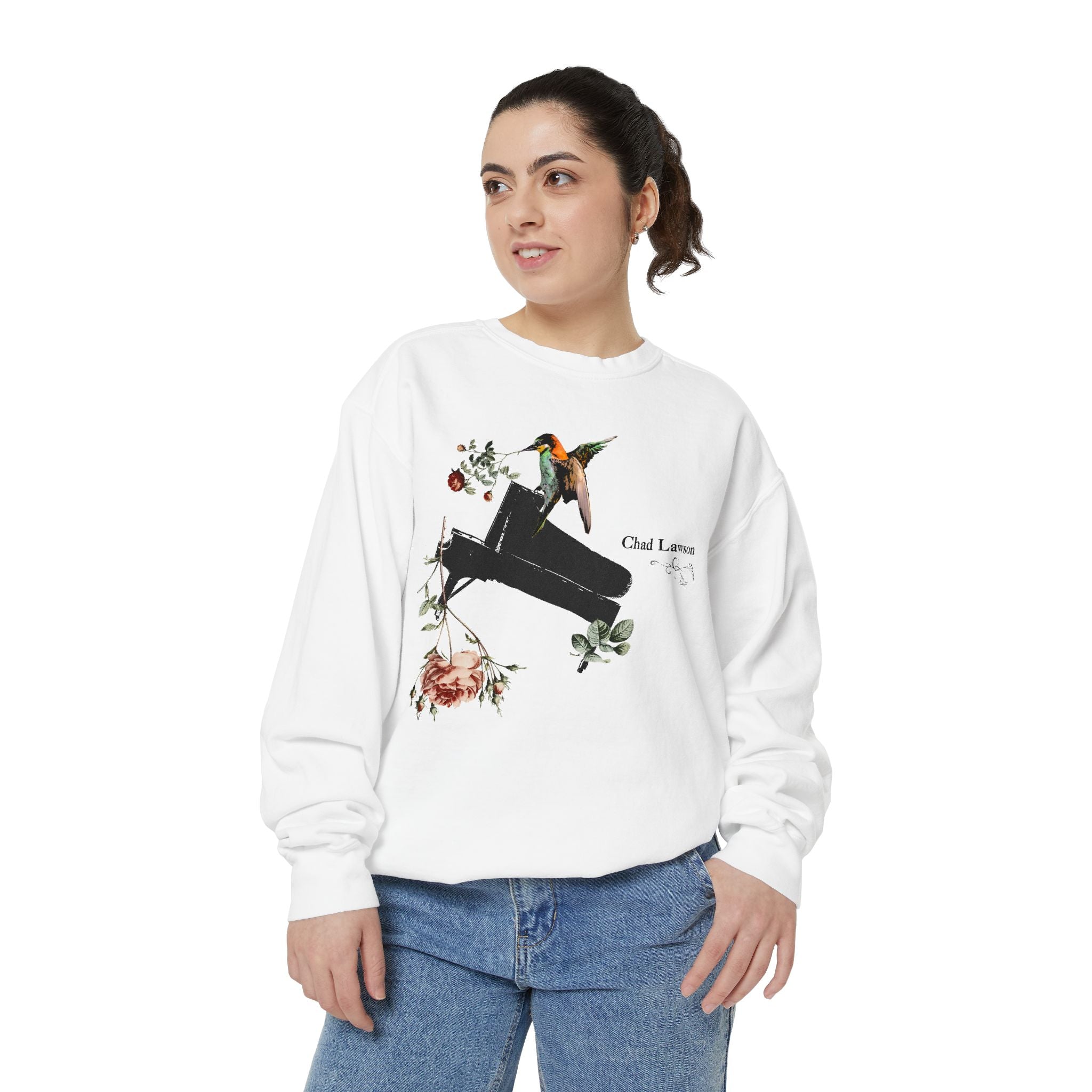 Floral Piano Sweatshirt — 'Chad Lawson' Hummingbird Music Crewneck