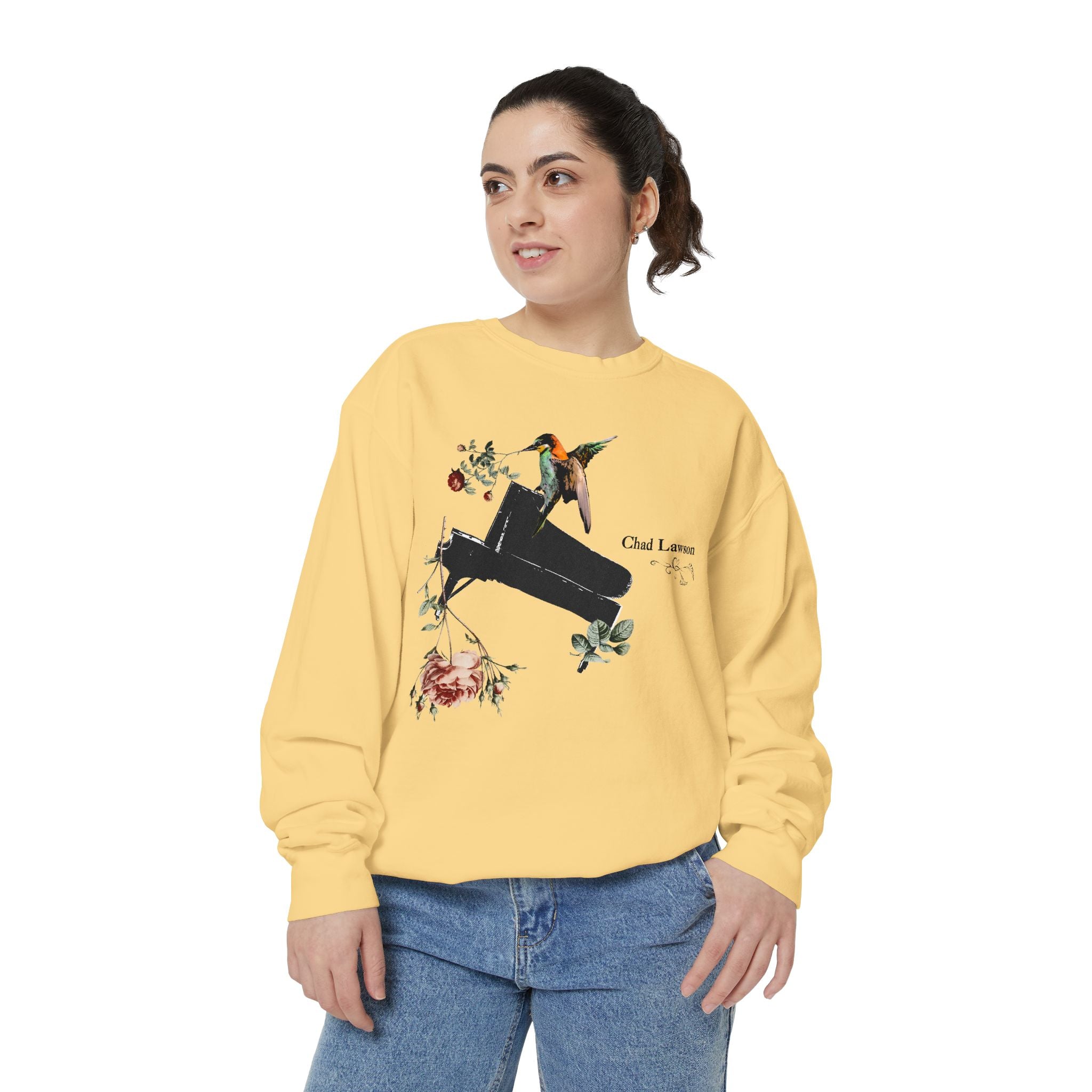 Floral Piano Sweatshirt — 'Chad Lawson' Hummingbird Music Crewneck